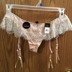 Nude and White Lace Thong with Removable Garters